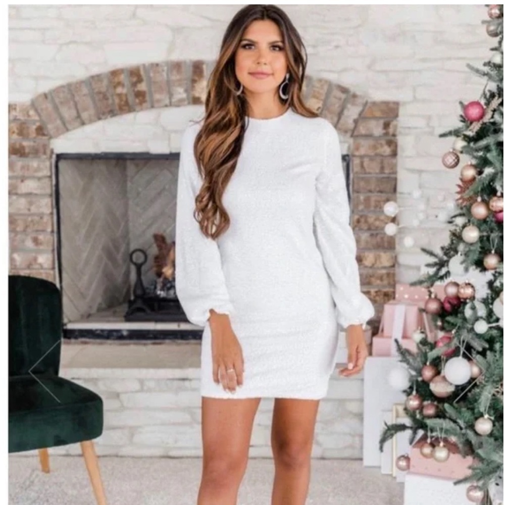 Pink Lily White Sequin Dress